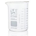 Globe Scientific Beaker, Globe Glass, 2000mL, Low Form Griffin Style, Dual Graduations, ASTM E960, 4/Box, 4PK 8012000